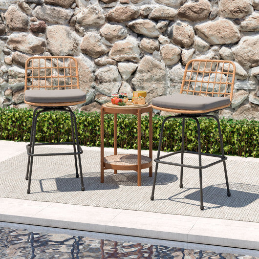 Patio Swivel Barstools Set of 2 with Soft Seat Cushions-Gray W2B