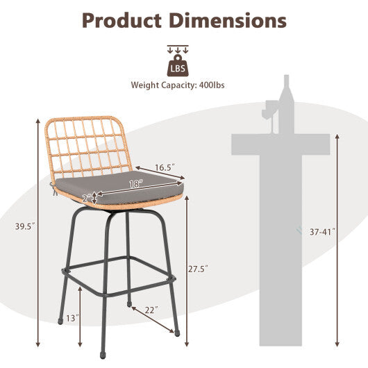 Patio Swivel Barstools Set of 2 with Soft Seat Cushions-Gray W2B