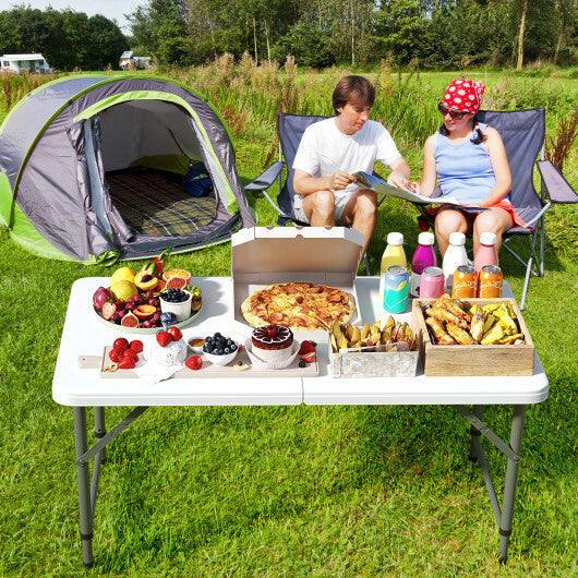 4 Feet Portable Camping Table with HDPE Tabletop and Metal Legs-White W2B