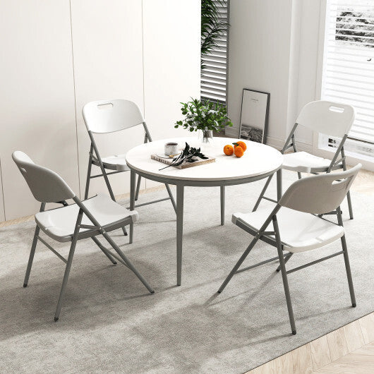 4 Pack Folding Stackable Chairs with Metal Frame and Carrying Handle-White W2B