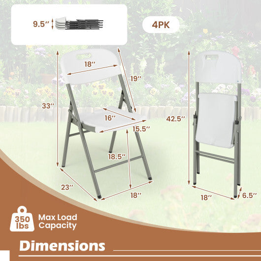 4 Pack Folding Stackable Chairs with Metal Frame and Carrying Handle-White W2B