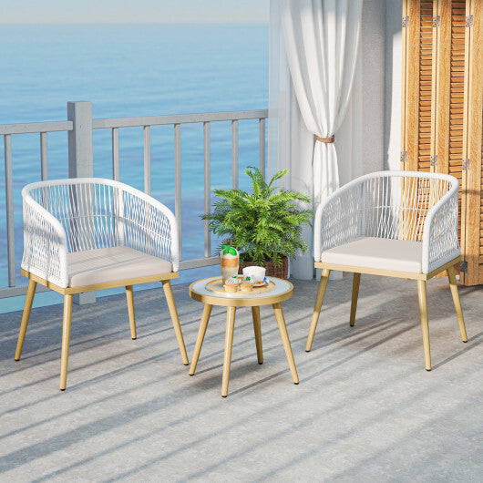 3 Pieces Outdoor Bistro PE Wicker Conversation Furniture Set-White W2B