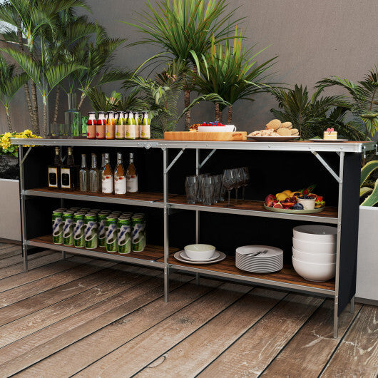 Aluminum Portable Picnic Table with 2-Tier Open Shelves and Spacious Tabletop-Coffee W2B