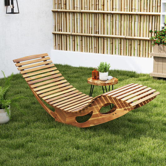 Acacia Wood Patio Rocking Sun Lounger Chaise Lounge with Ergonomic Curved Seat W2B