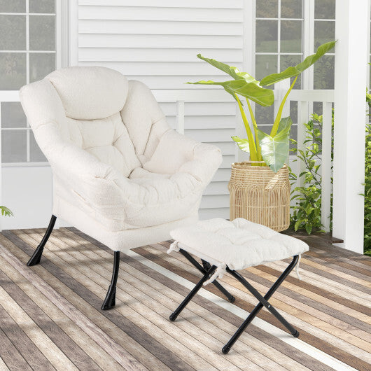 Modern Accent Chair with Folding Footrest and Head Pillow-Beige W2B