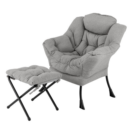 Modern Accent Chair with Folding Footrest and Head Pillow-Beige W2B
