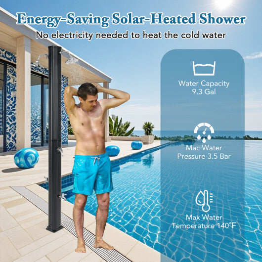 9.3 Gallon Solar Heated Outdoor Shower with Dual Shower Heads-Black W2B