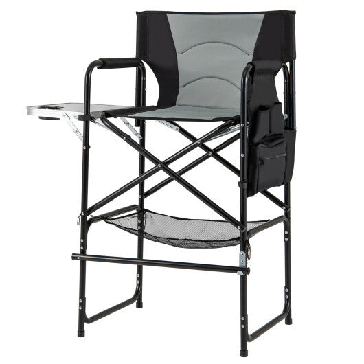 46 Inches Tall Directors Chair with Foldable Side Table and Footrest-Gray W2B