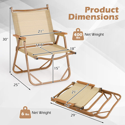 Folding Camp Chairs Set of 2 Lightweight Beach Chairs-Beige W2B