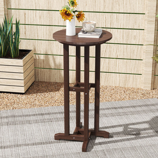 21.5 Inch Round Bar Table Patio HDPE Bar Height Dining Table with Slatted Tabletop-Brown W2B