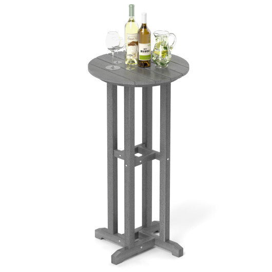 21.5 Inch Round Bar Table Patio HDPE Bar Height Dining Table with Slatted Tabletop-Brown W2B