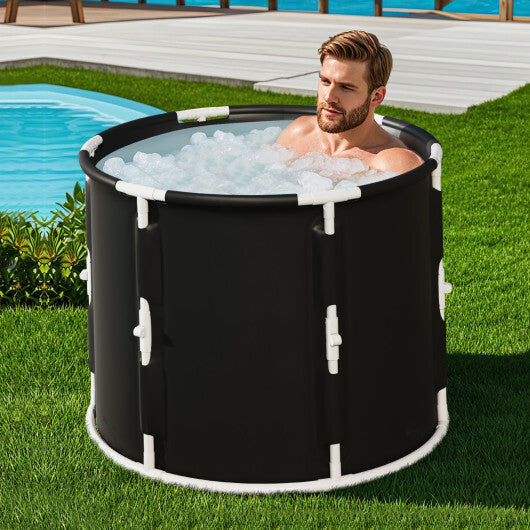 66 Gal Foldable Ice Bath Tub with Lid for Adult - Color: Black & White W2B