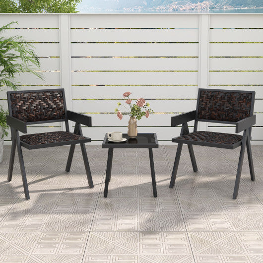 3 Pieces Patio PE Wicker Bistro Set with Quick-Drying Foam-Black W2B