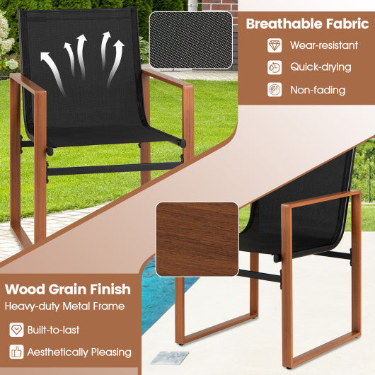 Outdoor Dining Chairs with Breathable Seat and Backrest Set of 2-Brown W2B