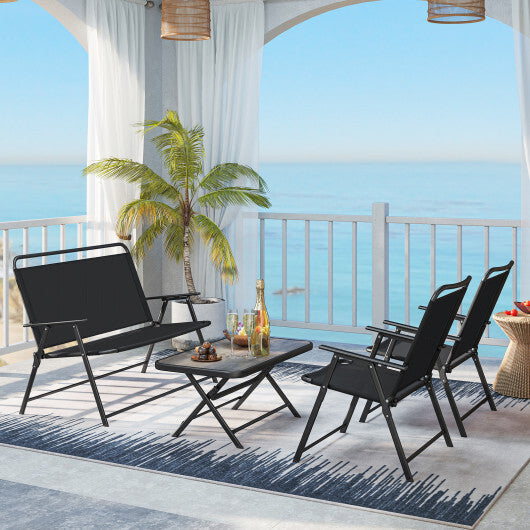 4 Pieces Patio Folding Furniture Set with SPC Coffee Table and Patio Chairs-Black W2B