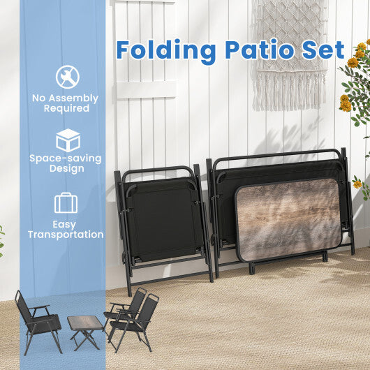 4 Pieces Patio Folding Furniture Set with SPC Coffee Table and Patio Chairs-Black