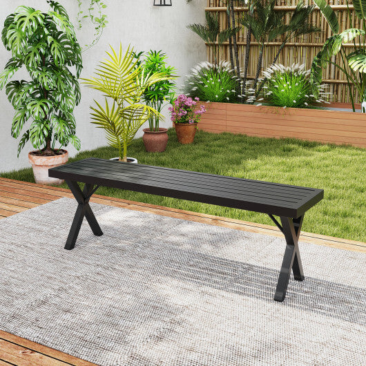 Patio Metal Bench with Slatted Seat and X Legs W2B