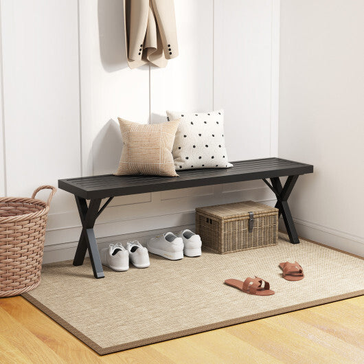 Patio Metal Bench with Slatted Seat and X Legs W2B