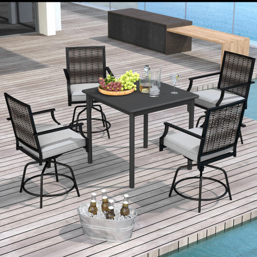 Outdoor PE Wicker Swivel Bar Stools Set of 2 Counter Height Patio Chairs with Back-Grey W2B