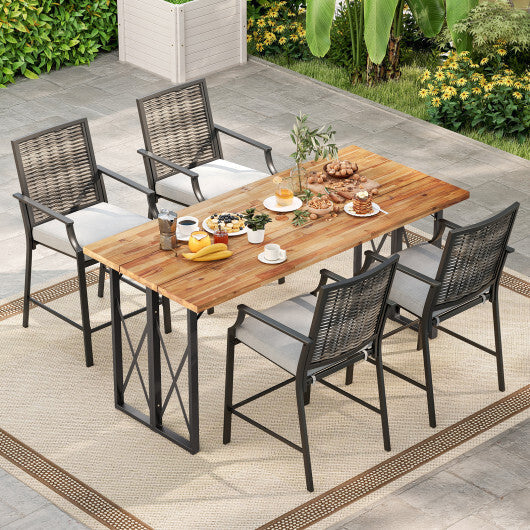 Patio Bar Stools Set of 2 Counter Height Rattan Bar Chairs with Armrest-Grey W2B