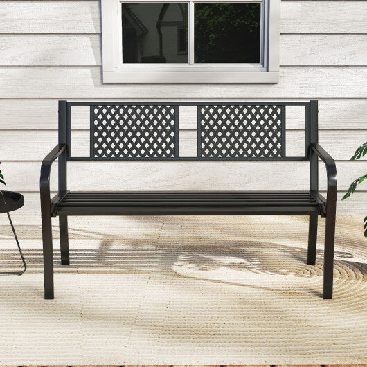 Outdoor Bench Metal Loveseat Patio Bench for 2-3-Person-Black W2B