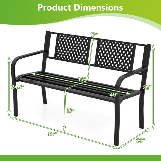 Outdoor Bench Metal Loveseat Patio Bench for 2-3-Person-Black W2B