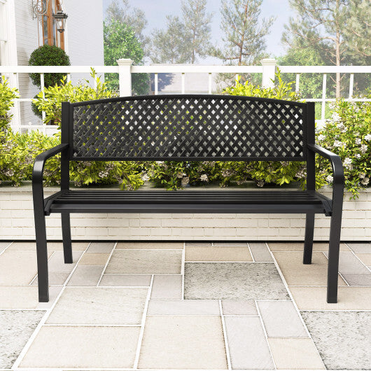 Metal Outdoor Bench with High Back for 2-3-Person Patio Bench-Black W2B