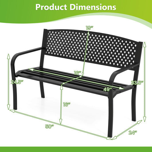 Metal Outdoor Bench with High Back for 2-3-Person Patio Bench-Black W2B