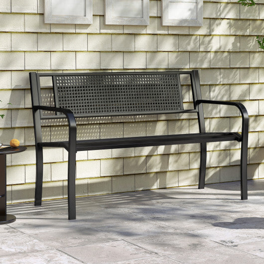 50 Inches Garden Bench with Patterned Backrest and Curved Armrests-Black W2B