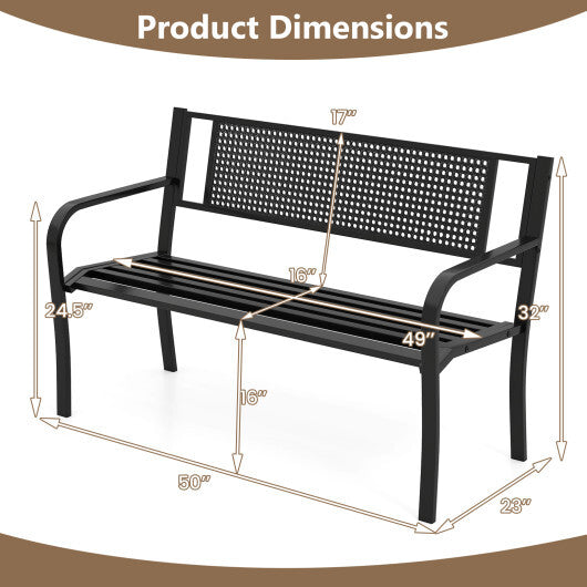 50 Inches Garden Bench with Patterned Backrest and Curved Armrests-Black W2B