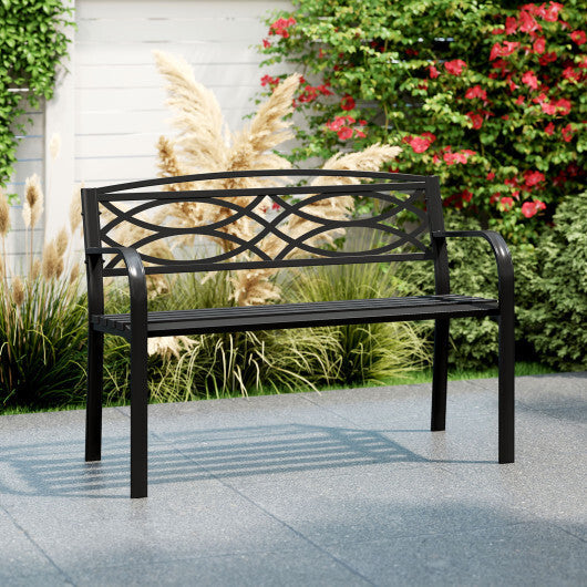 Garden Bench with Curved Armrests and Backrest-Black W2B