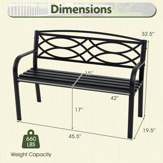 Garden Bench with Curved Armrests and Backrest-Black W2B