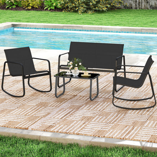 4 PCS Patio Furniture Set Outdoor Rocker Chair Conversation Set-Black W2B