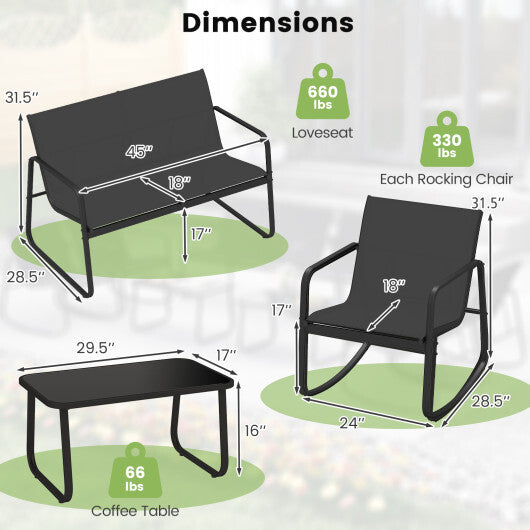4 PCS Patio Furniture Set Outdoor Rocker Chair Conversation Set-Black W2B