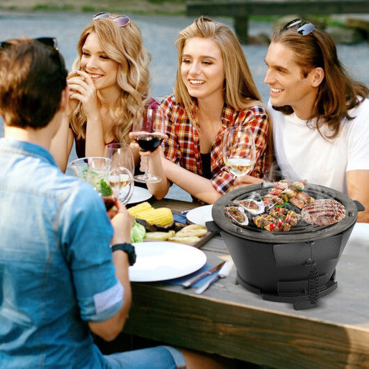 Round Hibachi Grill Outdoor Portable Charcoal Stove with 12 Inch Double-Sided Grate-Black W2B