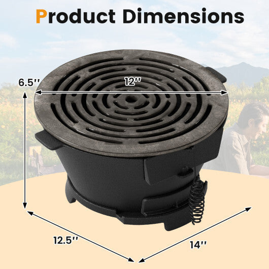 Round Hibachi Grill Outdoor Portable Charcoal Stove with 12 Inch Double-Sided Grate-Black W2B