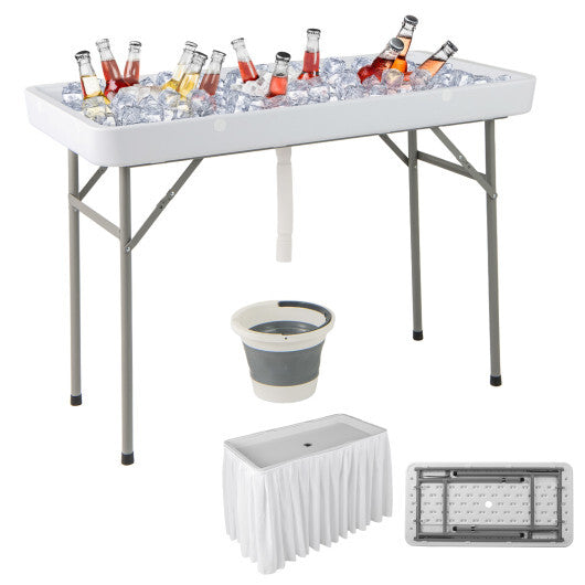 4 Foot Ice Cooler Folding Table Portable Ice Bin Table with Large Sink-White