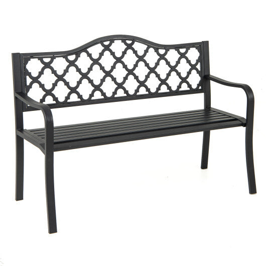 50.5 Inch Patio Bench with Curved Armrests for 2-3 People-Black