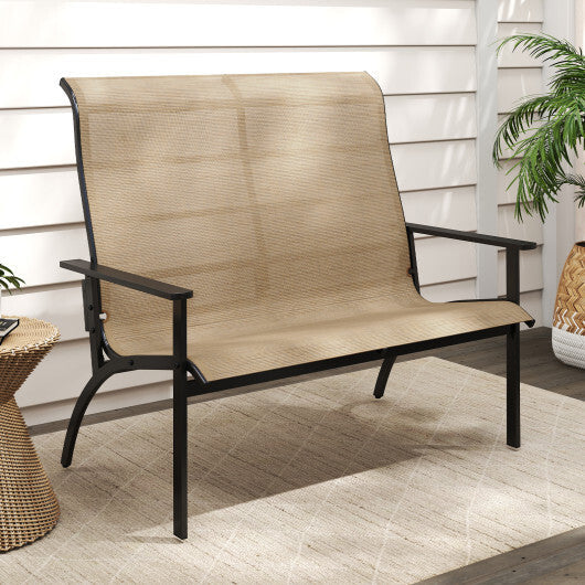2-Person Patio Garden Bench with High Back and Armrests-Coffee W2B