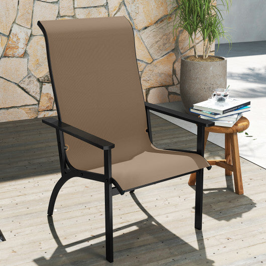 Outdoor Adirondack Chair with High Back and Metal Frame for Porch Garden-Coffee W2B