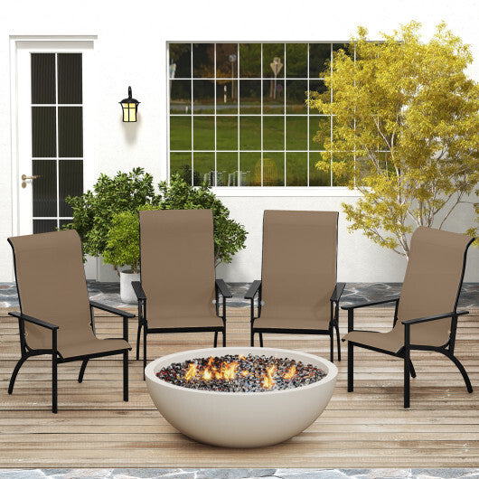 Outdoor Adirondack Chair with High Back and Metal Frame for Porch Garden-Coffee W2B