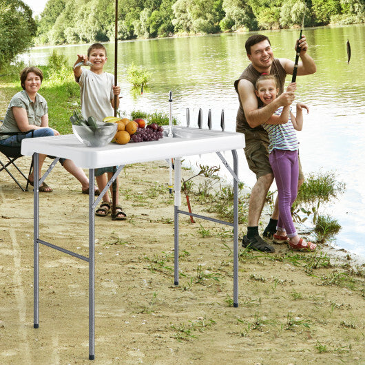 Folding Fish Cleaning Table with Rotatable Faucet & Drainage Hose for Fishing W2B