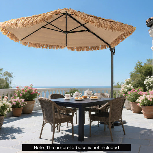 9.5 FT Cantilever Tiki Patio Umbrella Hawaiian Style Offset Hanging Umbrella-Natural W2B