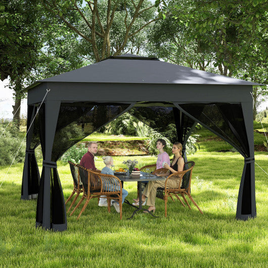 11 X 11 FT Pop Up Gazebo with Mesh Netting and Double Roof-Gray W2B