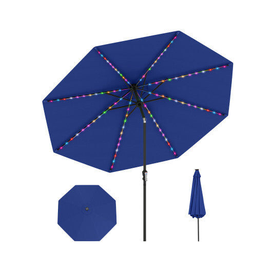 10 Feet Solar Patio Umbrella with 96 Multi-Colored Flowing LED Lights and Tilt Adjustment-Beige W2B