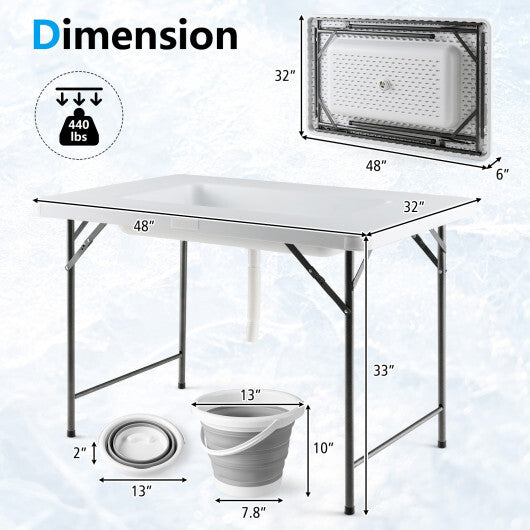 4 Feet Folding Ice Bin Table with Skirt for Camping Picnic Wedding with Ice Bucket-White W2B
