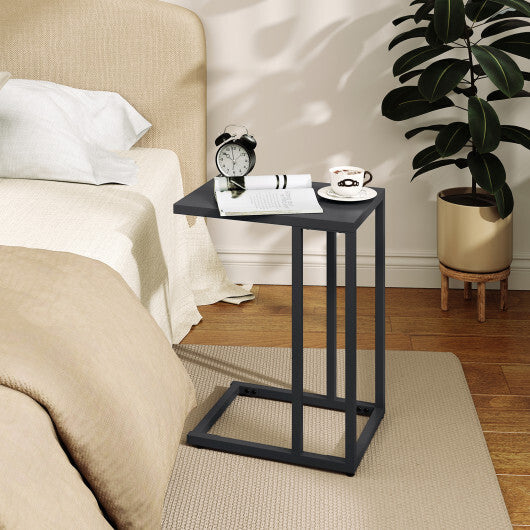 C-Shaped Side Table with Adjustable Foot Pads for Living Room Bedroom-Dark Gray W2B