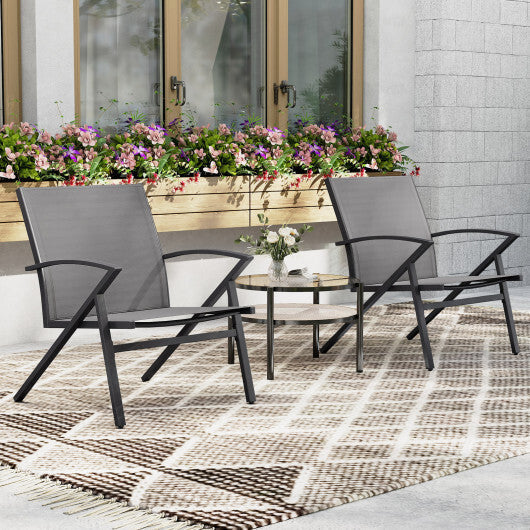 Patio Chairs Set of 2 Lawn Chairs with Heavy Duty Metal Frame-Grey W2B