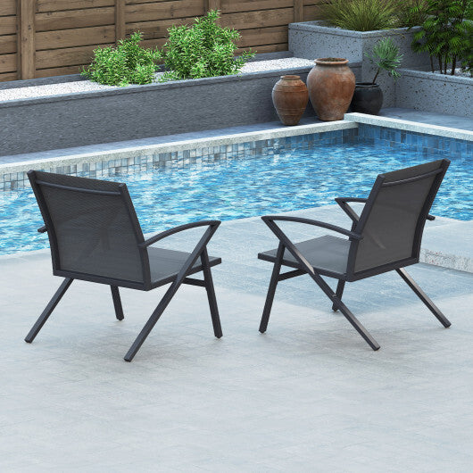 Patio Chairs Set of 2 Lawn Chairs with Heavy Duty Metal Frame-Grey W2B