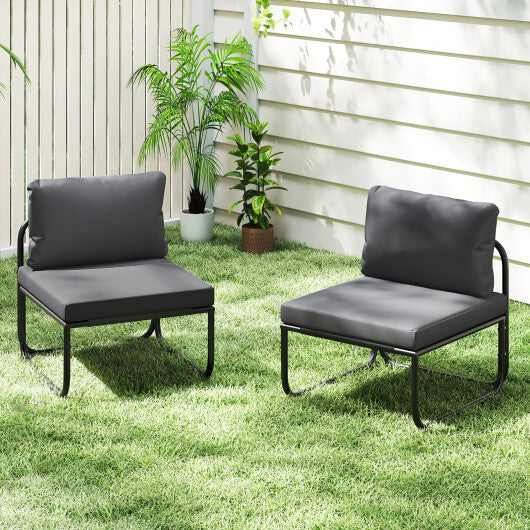 Outdoor Patio Chairs Set of 2 with Removable Cushions and Adjustable Foot Pads-Gray W2B